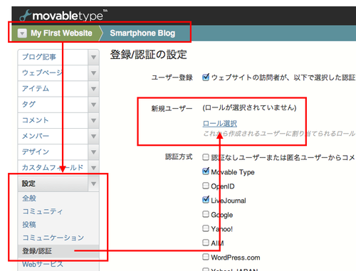 新規ユーザーへの権限設定