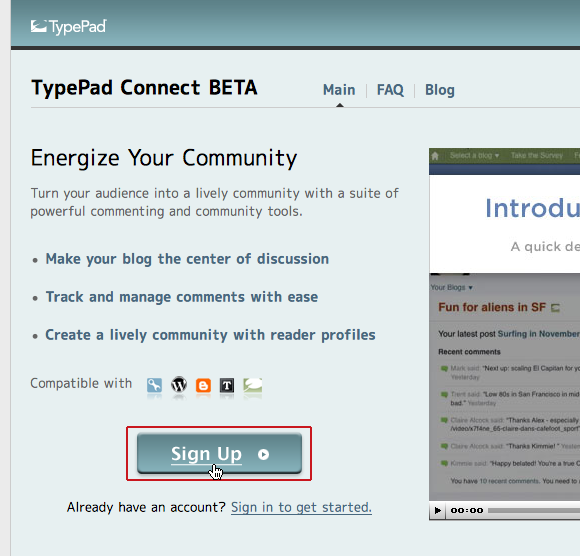 TypePad Connect にサインアップ