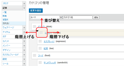 カテゴリの作成と管理 ・並び替え