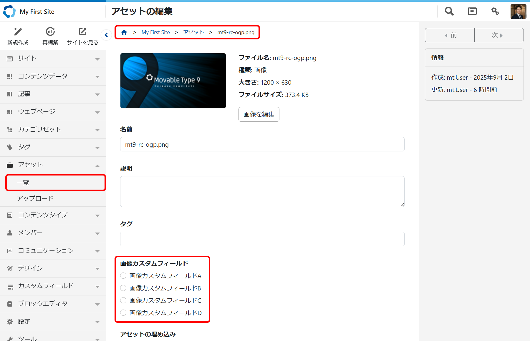 アセットのカスタムフィールドに値を設定する.png