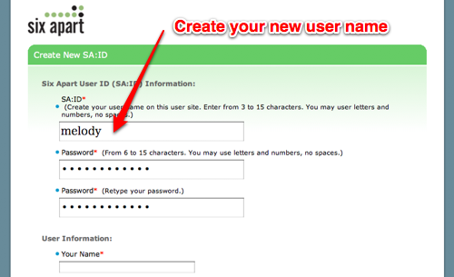 Create your new user name